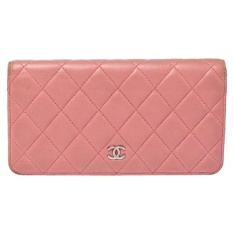 Chanel Pink Quilted Leather L Yen Continental Wallet For Sale