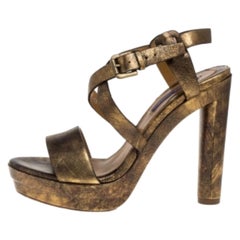 Ralph Lauren Two Tone Leather Estrid Platform Ankle Strap Sandals Size 39.5