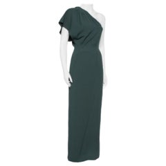 Used Fendi Dark Green Crepe One Shoulder Maxi Dress S
