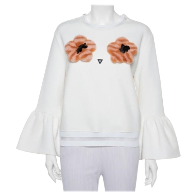 Fendi Cream Knit Pom - Pom Applique Flared Sleeve Jumper M For Sale