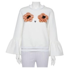 Fendi Cream Knit Pom - Pom Applique Flared Sleeve Jumper M