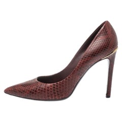 Louis Vuitton Burgundy Python Leather Slip On  Pumps Size 37.5
