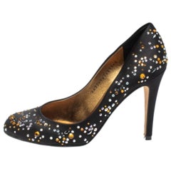 Gina Black Satin Crystal Embellished Pumps Size 38