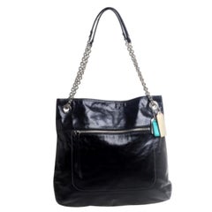 Coach Black Crackled Leather Chain Tote