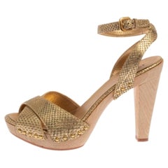 Prada Gold Python Ankle Strap Platform Sandals Size 41