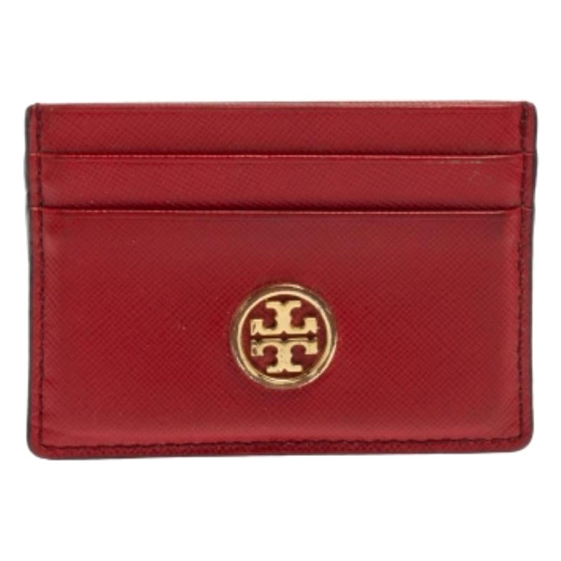 Tory Burch Red Leather Robinson Card Holder For Sale