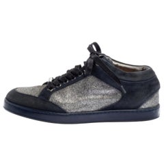 Jimmy Choo Blue Glitter And Suede Miami Low Top Sneakers Size 38