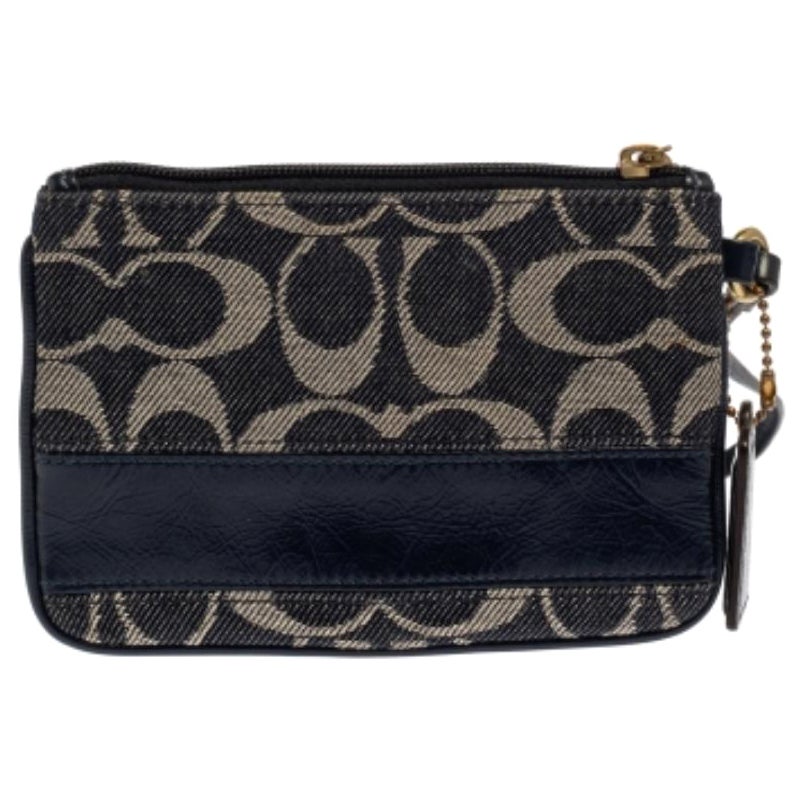 Coach Blue Signature Canvas and Patent Leather Wristlet Clutch For Sale