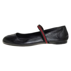 Gucci Black Leather Web Ballet Flats Size 36