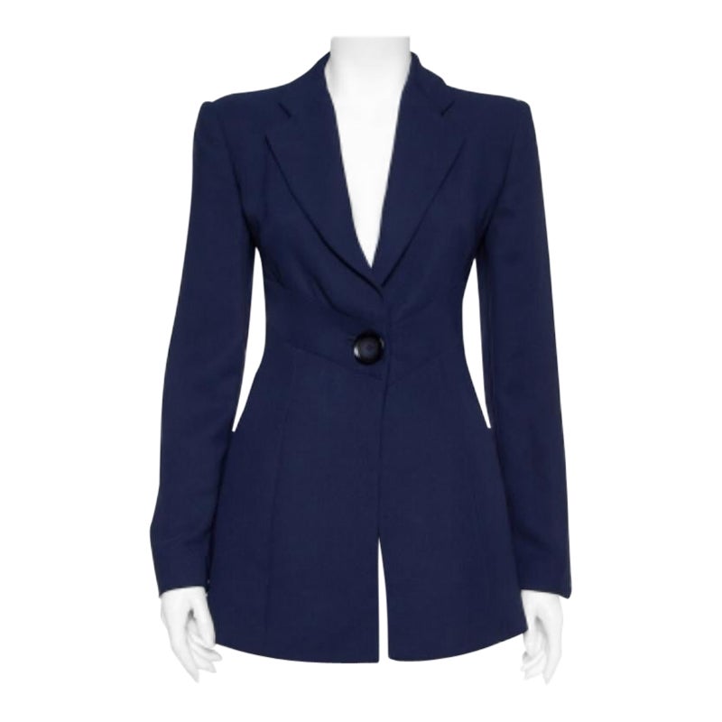 Emporio Armani Navy Blue Crepe Paneled Button Front Blazer M For Sale