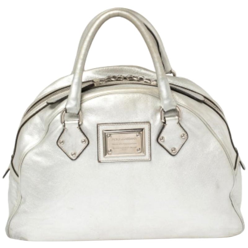 Dolce & Gabbana Silver Leather Miss Biz Satchel For Sale