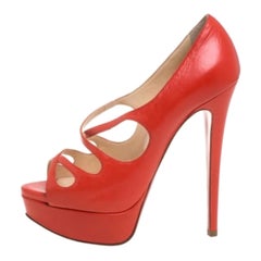Christian Louboutin Orange Leather Mademoi Criss Cross Peep Toe Pumps Size 36.5