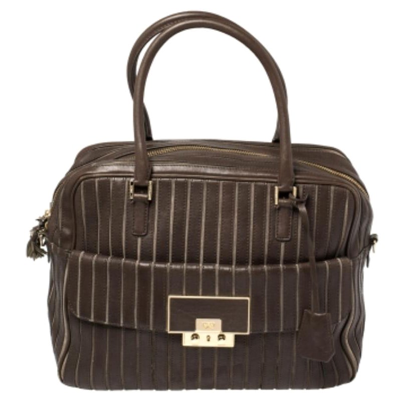 Anya Hindmarch Brown/Grey Leather And Suede Bowling Bag For Sale
