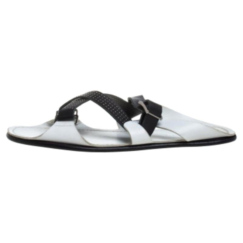 Versace White Leather Crossover Slide Sandals Size 43 For Sale