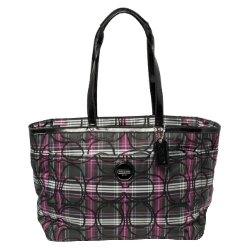 Coach Multicolor Canvas and Patent Leather Diaper Bag For Sale
