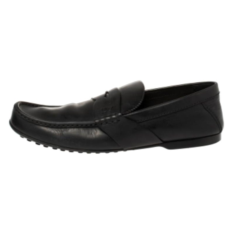Louis Vuitton Black Leather Slip On Loafers Size 43.5 For Sale