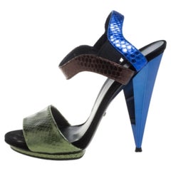 Gucci Multicolor Python Liberty Open Toe Ankle Strap Sandals Size 40