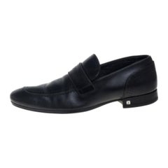 Louis Vuitton Black Leather Logo Perforated Slip On Loafers Size 40