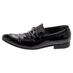 Gucci Black Patent Leather Horsebit Slip On Loafers Size 42