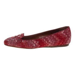 Missoni Red/White Lurex And Jacquard Fabric Embellished Ballet Flats Size 38