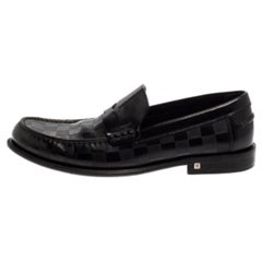 Louis Vuitton Black Leather Damier Embossed Santiago Loafers Size 41