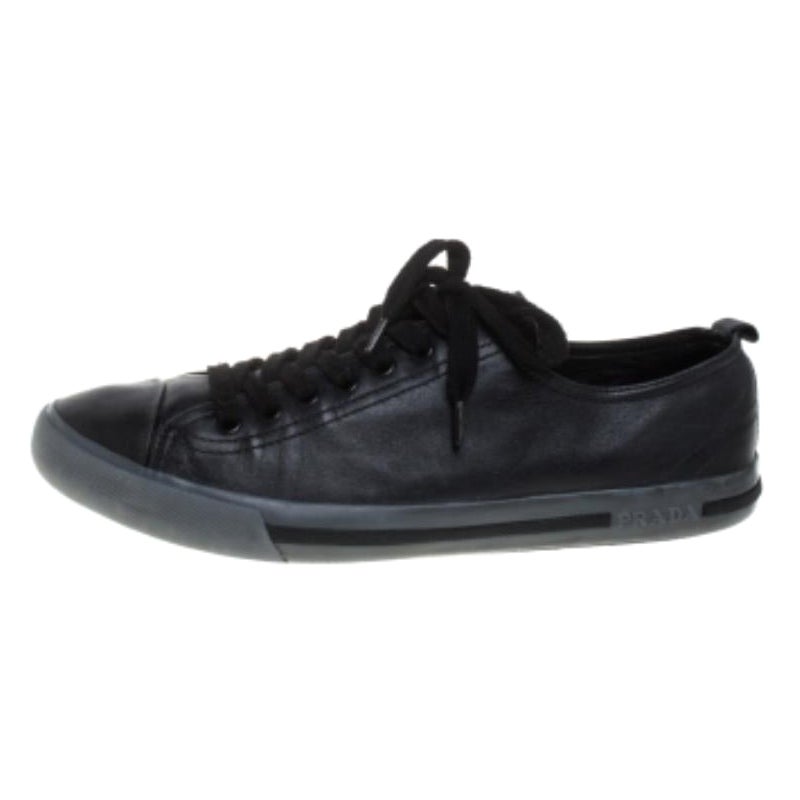Prada Sports Black Leather Lace Up Sneakers Size 41 For Sale