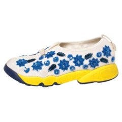 Dior White Mesh Fusion Floral Sequins Embellished Slip On Sneakers Size 38