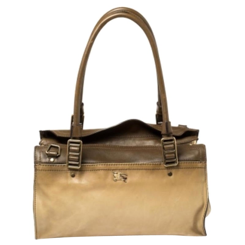 Burberry Two Tone Brown Leather Satchel For Sale
