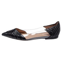 Valentino Black Leather and PVC B Drape Pointed Toe Ballet Flats Size 40.5