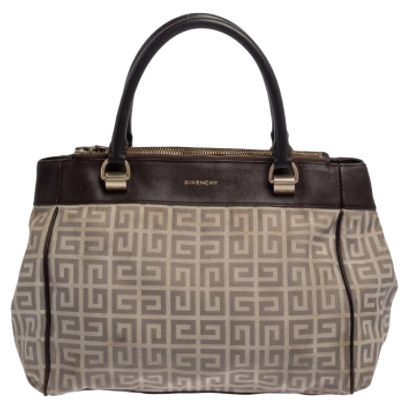 Givenchy Dark Brown/White Monogram Canvas and Leather Double Zip Tote For Sale