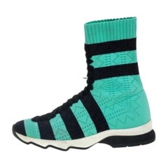 Fendi Green/Black Knit Fabric Striped Sock Sneakers Size 36