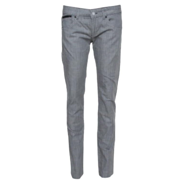 Emporio Armani Grey Cotton 5 Pocket Detail Tapered Leg Trousers L For Sale