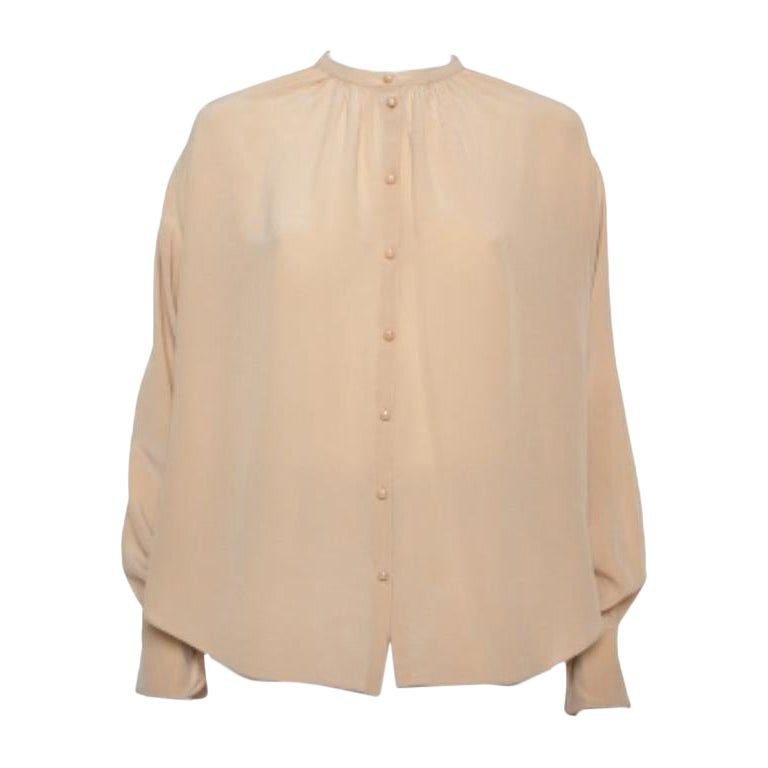 Joseph Beige Silk Oriental Neckline Everett Top M For Sale
