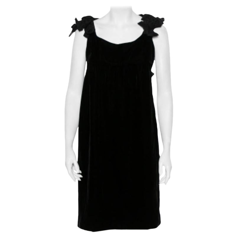 Yves Saint Laurent Black Velvet Bow Trim Detail Shift Dress S For Sale