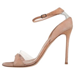 Gianvito Rossi Beige Suede And PVC Ankle Strap Sandals Size 40.5