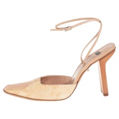 Casadei Beige Snakeskin Square Toe Ankle Wrap Sandals Size 38.5