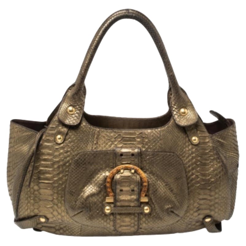Salvatore Ferragamo Gold Python Shoulder Bag For Sale