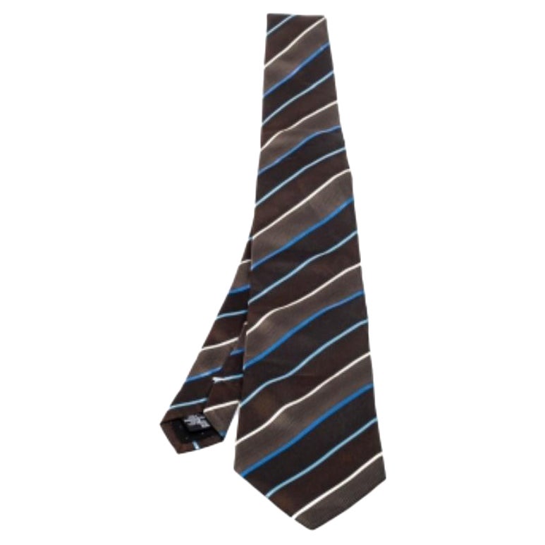 Givenchy Brown Diagonal Striped Silk Tie For Sale
