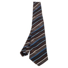 Givenchy Brown Diagonal Striped Silk Tie