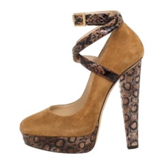 Jimmy Choo Beige/Brown Suede And Python Ankle Strap Platform Pumps Size 39