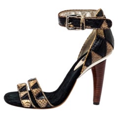 Dolce & Gabbana Black/Beige Python Ankle Strap Sandals Size 39