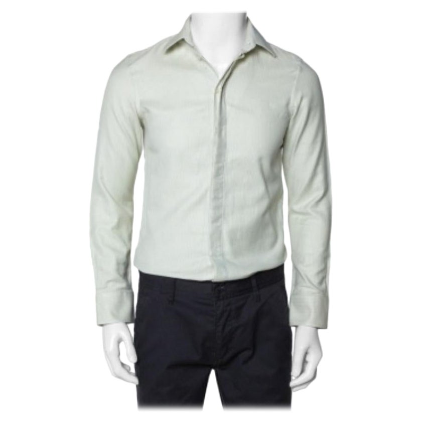 Emporio Armani Light Green Cotton Button Front Shirt S For Sale