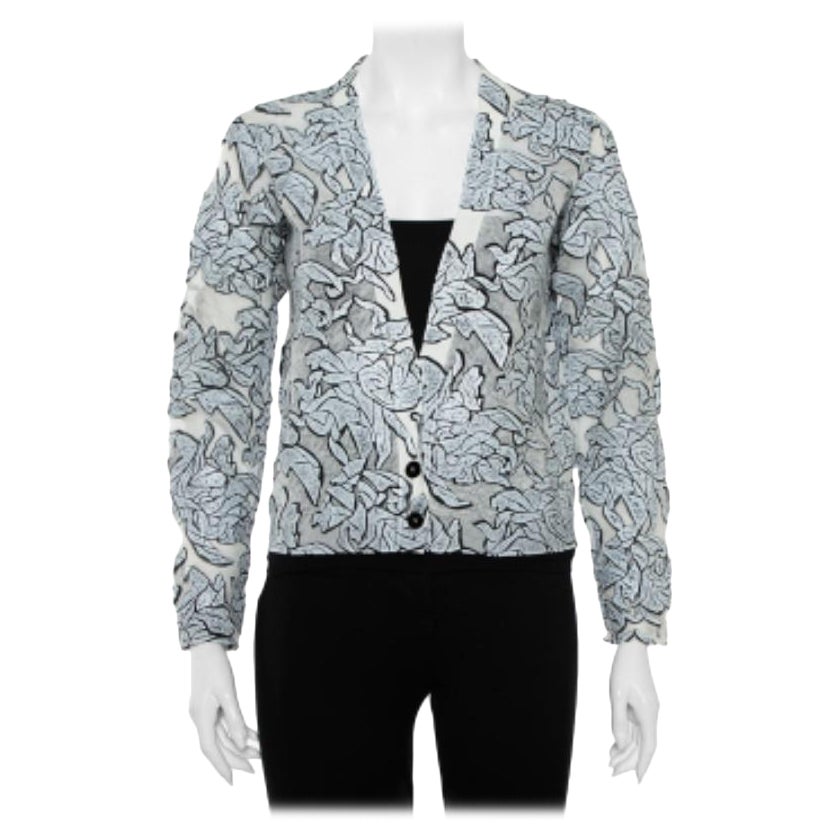 Balenciaga Monochrome Textured Knit Button Front Cropped Cardigan S For Sale