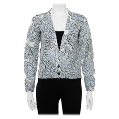 Balenciaga Monochrome Textured Knit Button Front Cropped Cardigan S