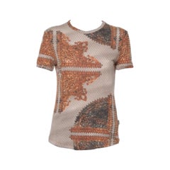 Just Cavalli Brown & Beige Printed Knit Short Sleeve Top L