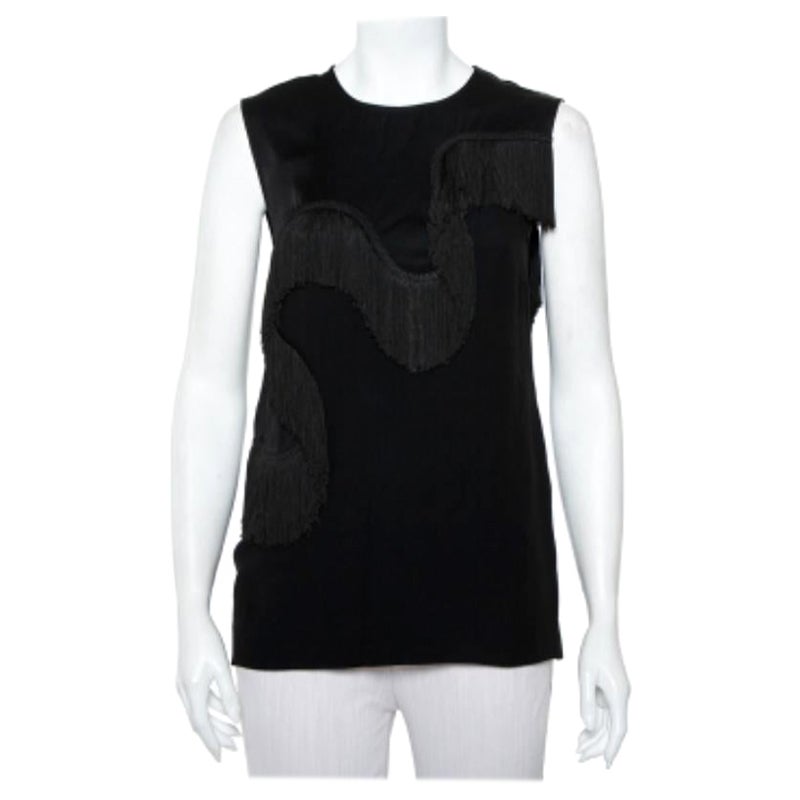 Stella McCartney Black Crepe Fringe Detail Sleeveless Top S For Sale