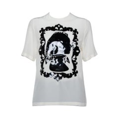 Dolce & Gabbana Cream Silk Silhouette Applique Detail Short Sleeve Top M