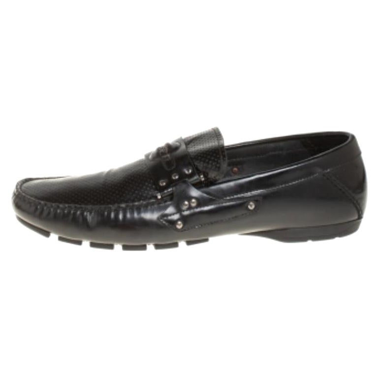 Versace Black Leather Medusa Detail Slip On Loafers Size 43 For Sale
