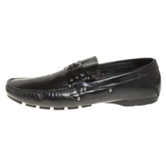 Versace Black Leather Medusa Detail Slip On Loafers Size 43