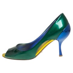 Sergio Rossi Green/Blue Patent Leather Peep Toe Pump Size 37